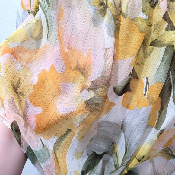 Shein Floral Off-Shoulder Tie-Front Cropped Sheer Top with Bell Sleeves Size M - Picture 6 of 9